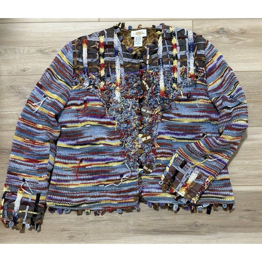 Sandy Starkman Y2K Boho Cardigan Multicolor  **Art To Wear ** Med Wearable Art